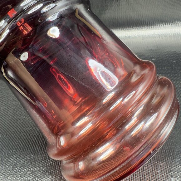 TARNOWIEC Poland Large Ruby Red Glass Beer Stein Jug With Clear Handle Vase VTG - Picture 8 of 15